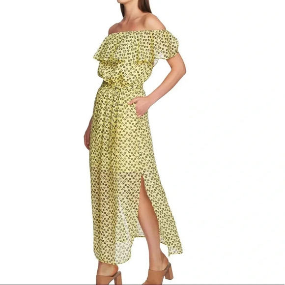 1. State Off the Shoulder Floral Print Maxi Dress Yellow Size S NWT - Picture 2 of 15